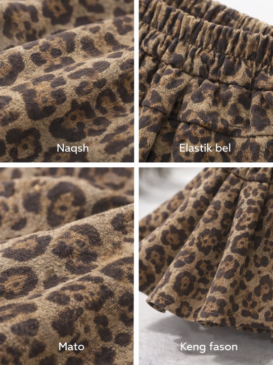 Leopard yubka qizlar uchun jigarrang 3-7 yosh elastik bel zamonaviy yubka