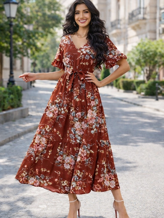 Ayollar uchun yozgi  kiyim ko‘ylak sarafan midi/maksi, gulli, ofis, kundalik uchun S–XL