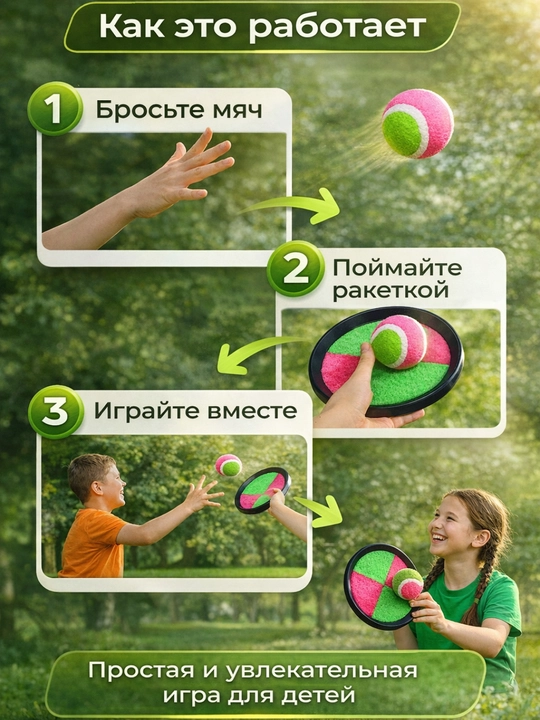 Игровой набор Catch Ball для детей, 2 ракетки и липкий мяч
