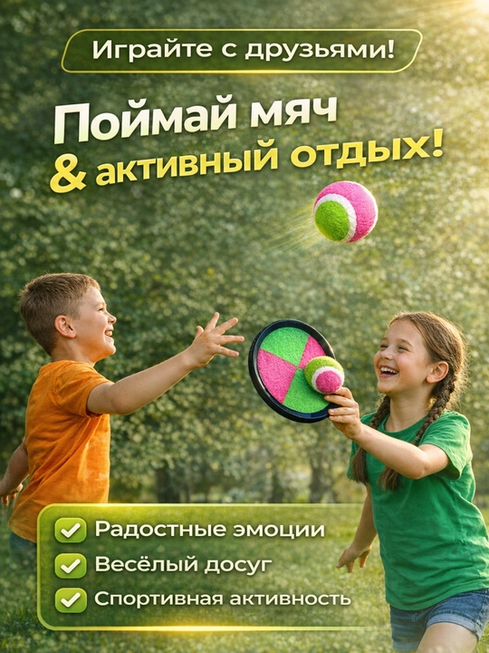 Игровой набор Catch Ball для детей, 2 ракетки и липкий мяч