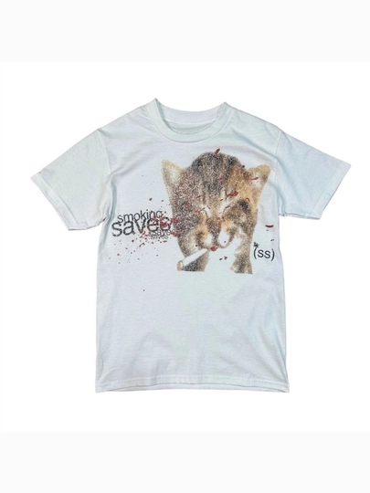Y2K uslubidagi oversize futbolka “Smoking Saves” — streetwear, uniseks, oq rang - 