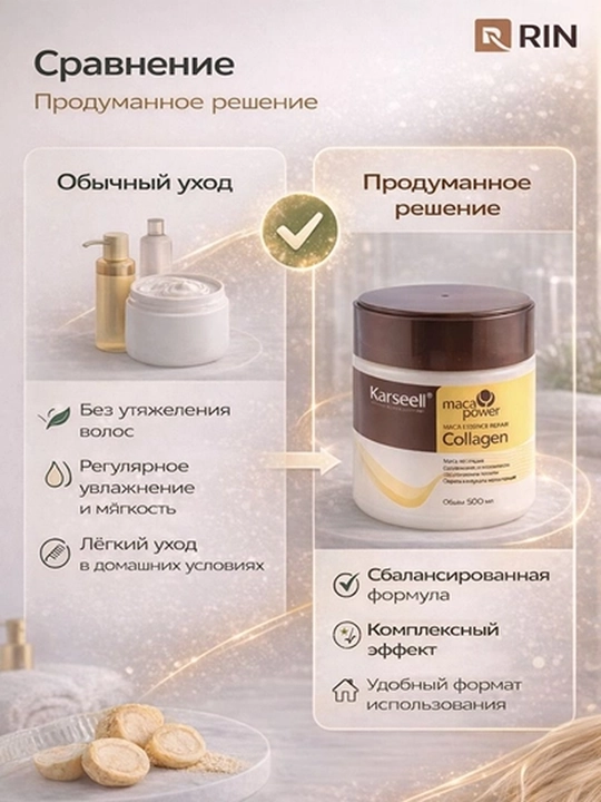 Маска для волос Karseell Maca Power Collagen, смягчающая, питает волосы, 450 мл