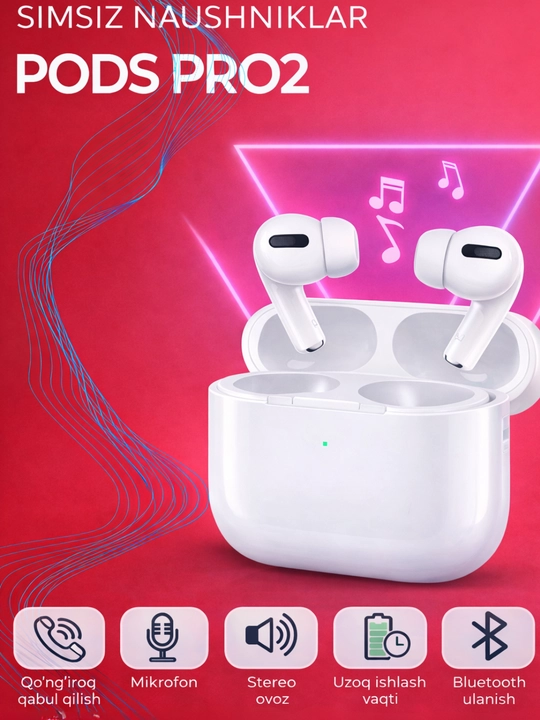 Pods Pro simsiz quloqchinlar, sensorli, iPhone va Android uchun