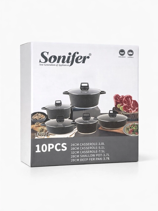 Набор посуды Sonifer SF-1154, комплект кастрюль с крышками, кухонная посуда серого цвета
