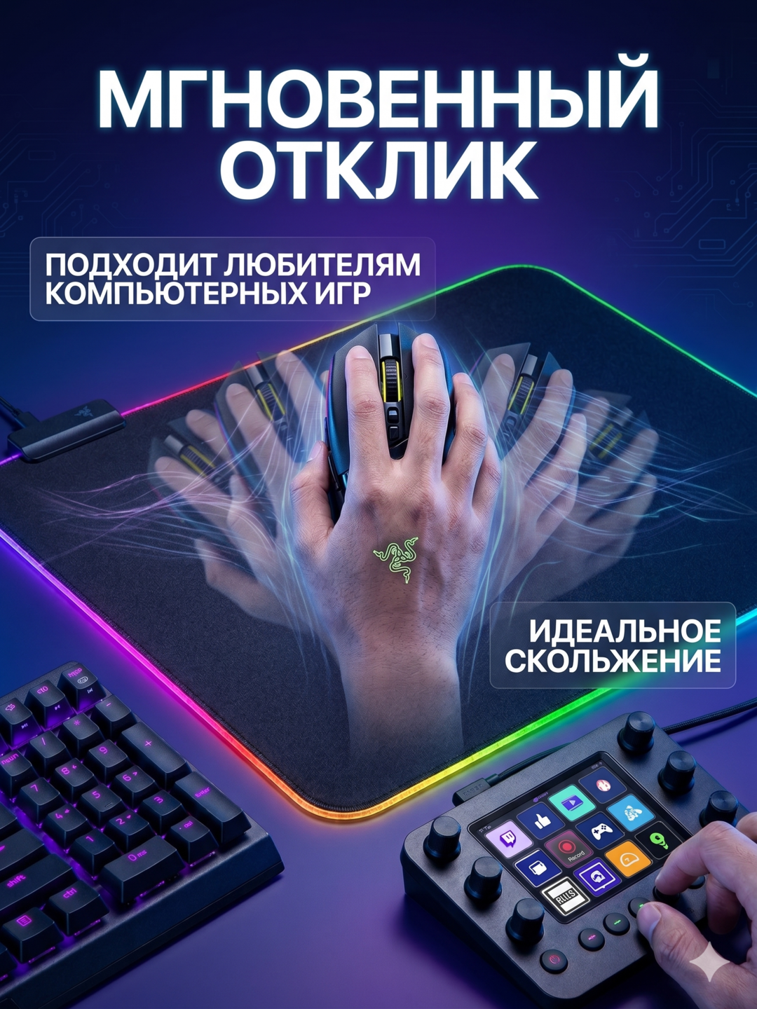 Игровой коврик с подсветкой для мыши и клавиатуры, RGB коврик