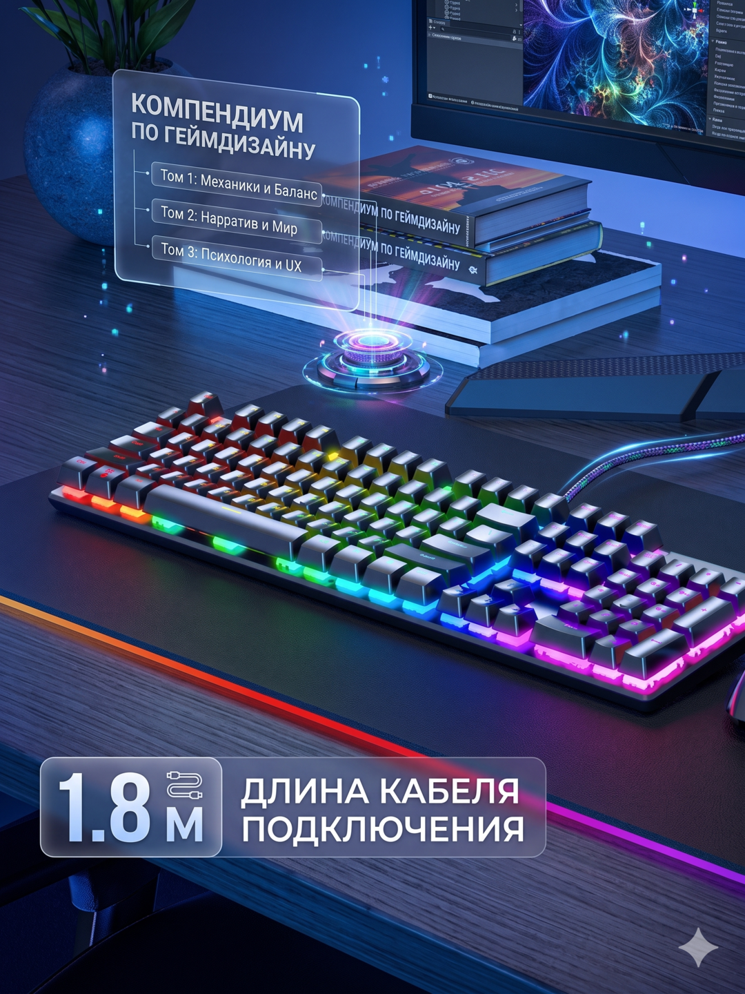 Игровой коврик с подсветкой для мыши и клавиатуры, RGB коврик