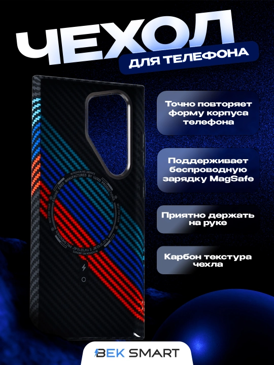 Чехол MagSafe с имитацией карбона для Samsung S23,S24,S25 Ultra, ударопрочный