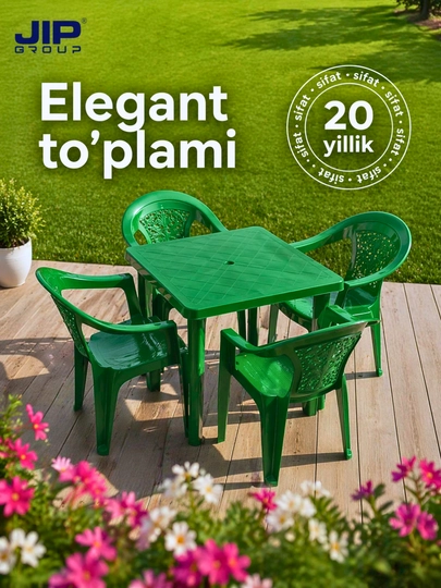 "Elegant" пластиковый мебельный комплект: стол и 4 стула — для дома, двора и кафе — JIPLAST-ELEGANT001-ЛЗЕЛЕН
