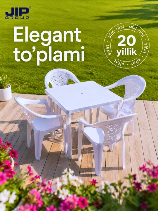 "Elegant" plastik mebel to'plami, stol va 4 ta stul, uy, hovli, kafelar uchun - 