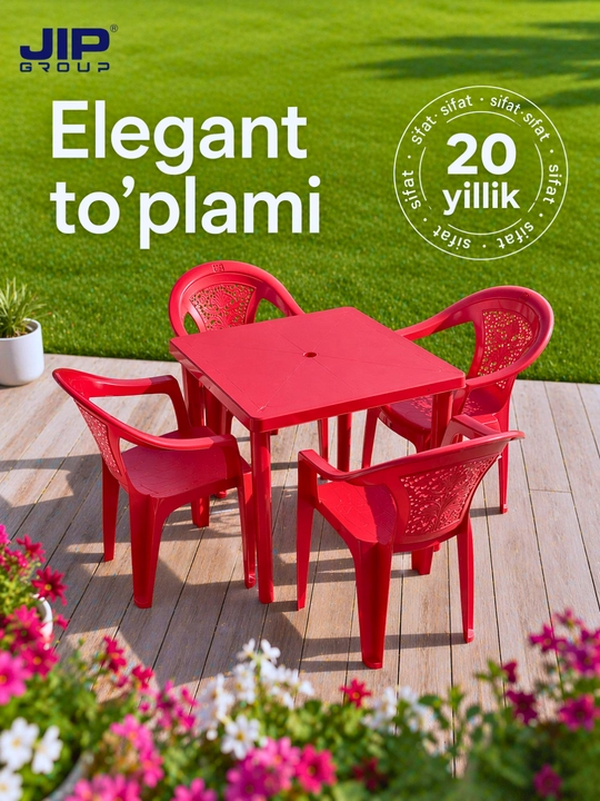 "Elegant" plastik mebel to'plami, stol va 4 ta stul, uy, hovli, kafelar uchun - 
