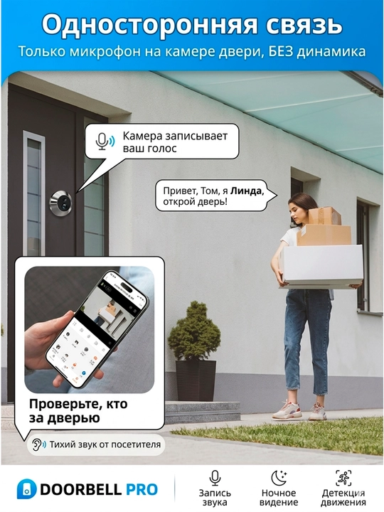NOVA RH-PD10 Eshik teshigi Wi-Fi, 3 MP kamera, xonadonlar uchun videokuzatuv tizimi