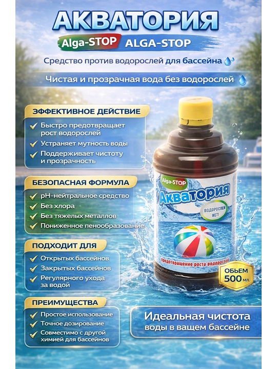 Средство для бассейна Акватория Alga-STOP средство для очистки бассейна, 500 мл