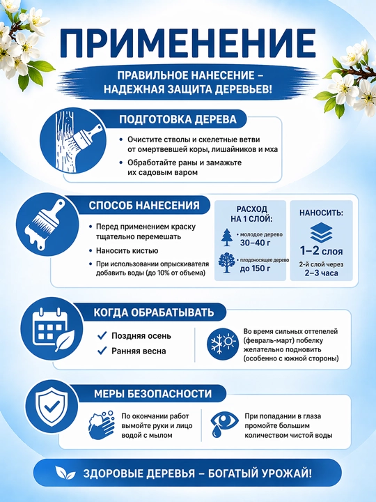 Побелка, садовая краска, Белиссa, для защиты деревьев от насекомых, 1 кг