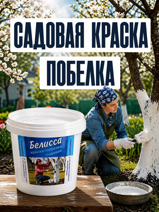 Побелка, садовая краска, Белиссa, для защиты деревьев от насекомых, 1 кг - 