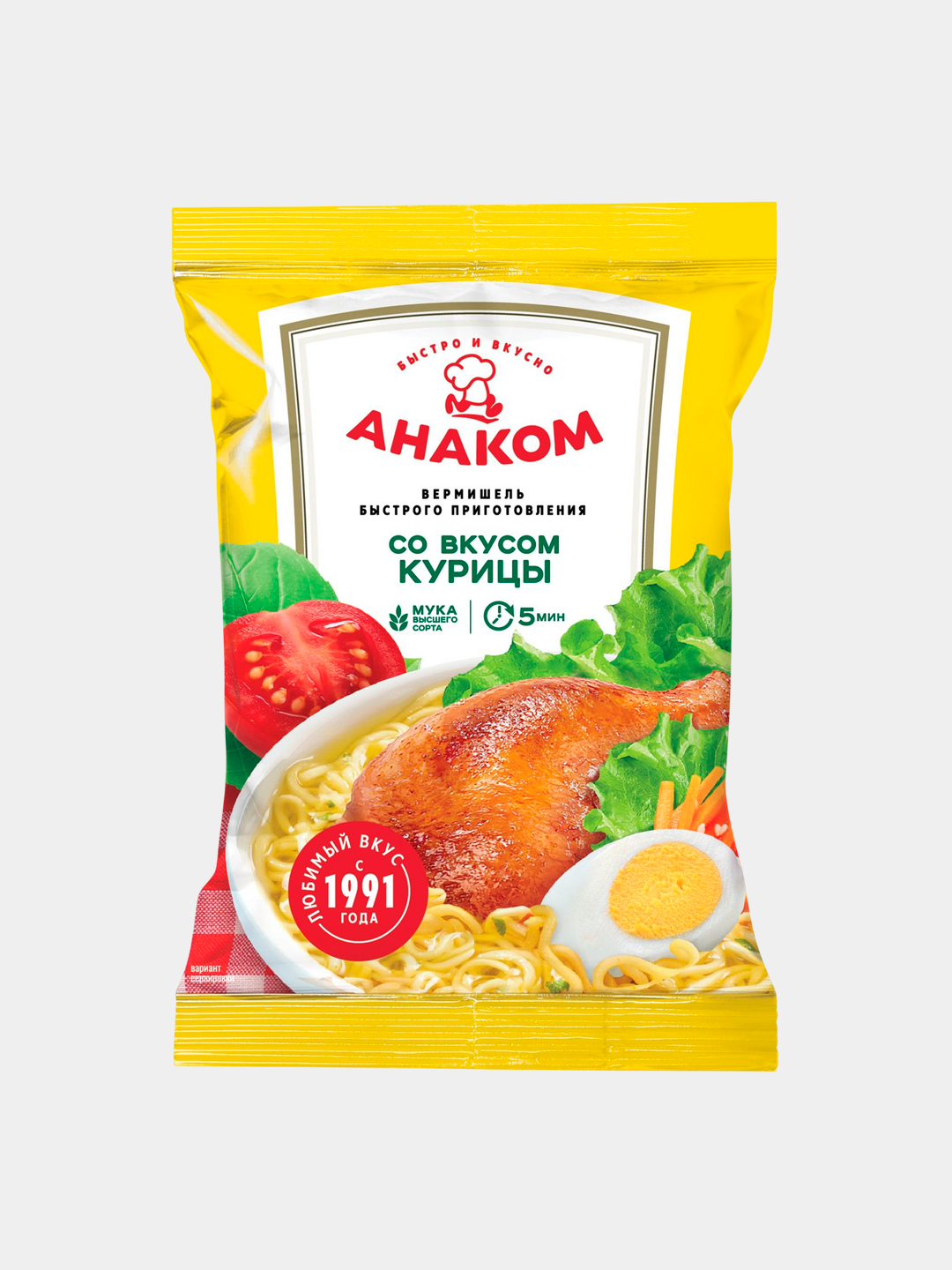 Вермишель быстрого приготовления со вкусом курицы в пакете 60 г АНАКОМ - 