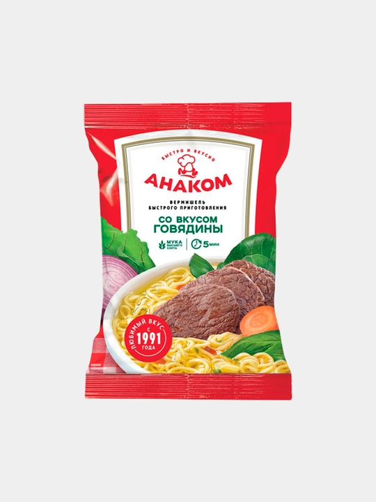 Вермишель быстрого приготовления со вкусом говядины, в пакете, 60 г АНАКОМ - 
