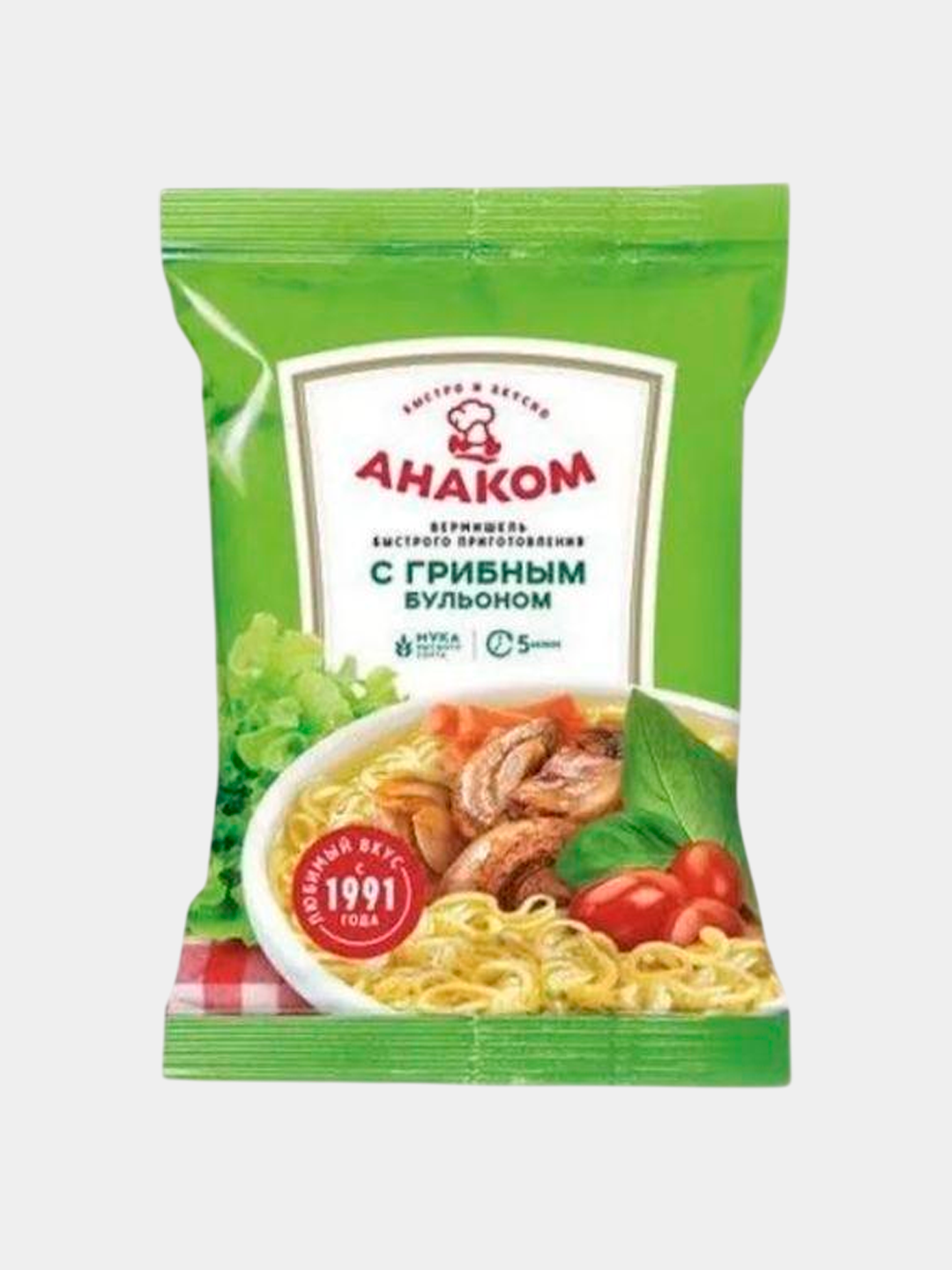 Вермишель быстрого приготовления со вкусом грибов в пакете 60 г АНАКОМ - 
