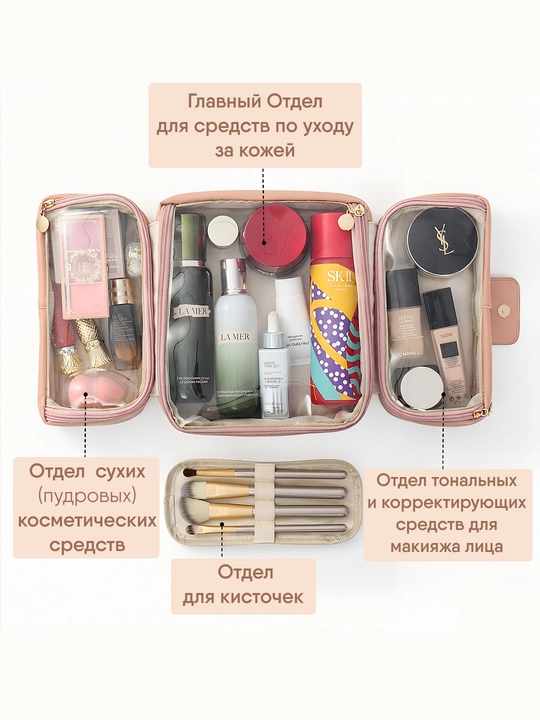 Вместительная косметичка из эко кожи, дорожная косметичка