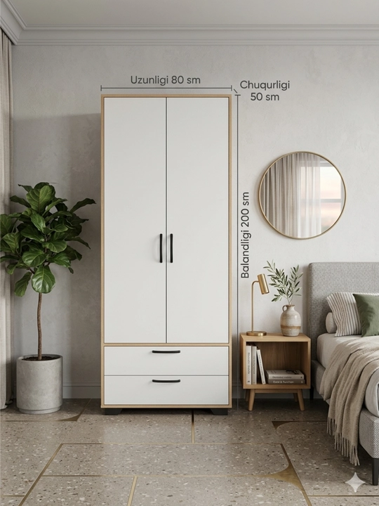 Comfort 2 eshikli kiyim shkafi 200×80×50 sm, LDSP Rossiya