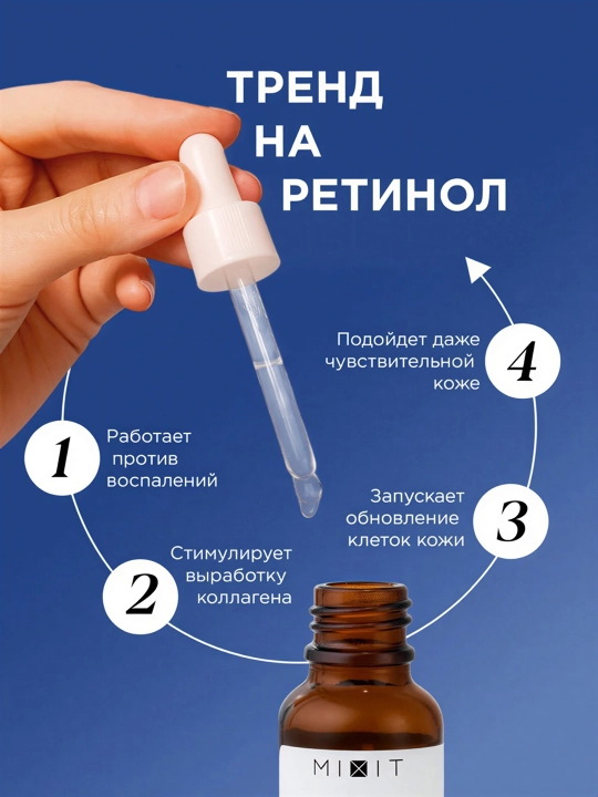 MIXIT Yuz uchun tungi yangilovchi zardob, Retinol, 30 ml
