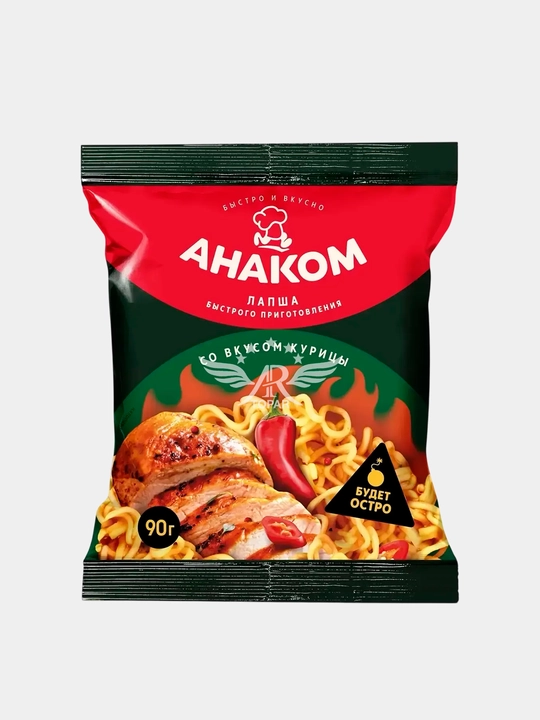 Лапша быстрого приготовления ,со вкусом острой курицы, в пакете 90 г АНАКОМ - 