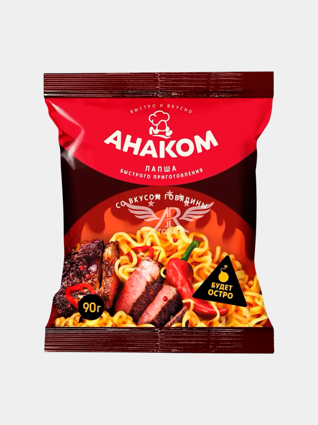 Лапша быстрого приготовления со вкусом говядины острой в пакете 90 г АНАКОМ - 