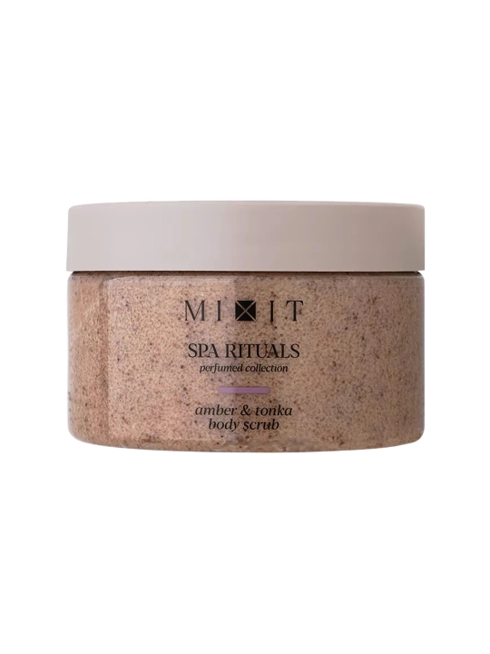 MIXIT Amber va tonka loviyasi hidli shakar-tuzli tana skrabi 300 g