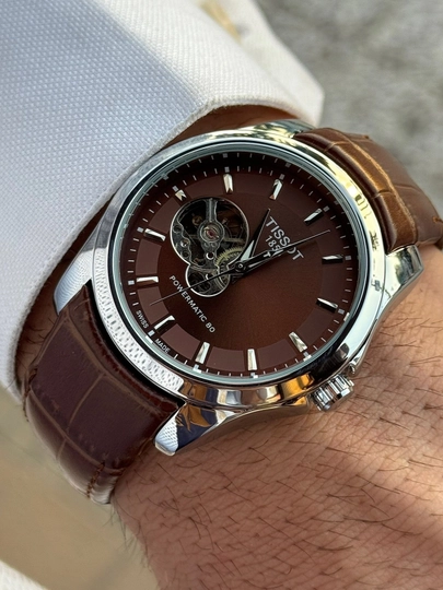 Tissot мужские наручные часы, классический дизайн, механический механизм, эко-кожаный ремешок