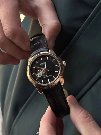 Tissot мужские наручные часы, классический дизайн, механический механизм, эко-кожаный ремешок — BRANDLU-REMTESTURLI-ЧЕРН