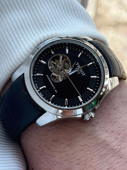 Tissot мужские наручные часы, классический дизайн, механический механизм, эко-кожаный ремешок — BRANDLU-REMTESTURLI-ЧЕРНСТЕ