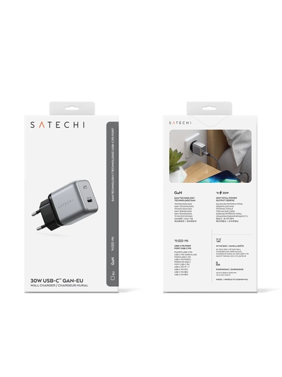 Зарядное устройство Satechi 30W Type C, быстрая зарядка, GaN, адаптер