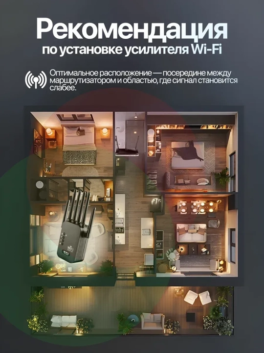 2.4 GHz WiFi kuchaytirgich, 300 Mbit/s repiter, 6 antennali, uy uchun