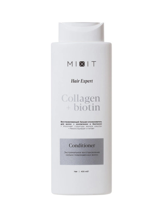 MIXIT Soch uchun tiklovchi balzam- chayish vositasi, kollagen va biotin bilan, 400 ml