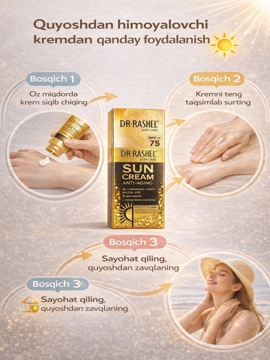 Dr.Rashel Sun Cream SPF 75 с золотом и коллагеном — солнцезащитный крем для лица и тела - 