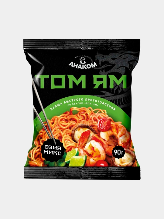 Лапша быстрого приготовления со вкусом «Том-Ям» в пакете 90 г АНАКОМ - 