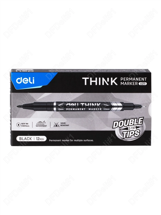 Ikki tomonlama permanent marker (qora) U211-BK Deli, 211-BK-U