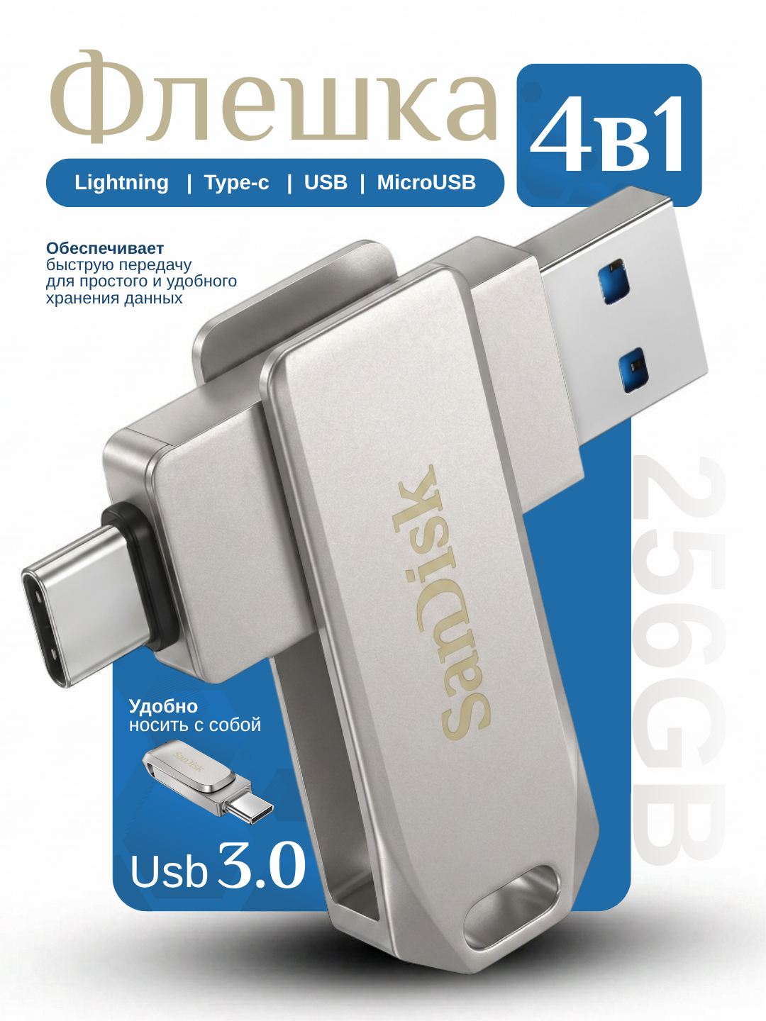 4 в 1 флешка для iPhone Samsung iPad