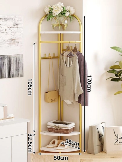 Стойка для одежды с полками, вешалка напольная, металлическая, coat rack — DLYADOM-VISHELKA-ГОРЧИЧ