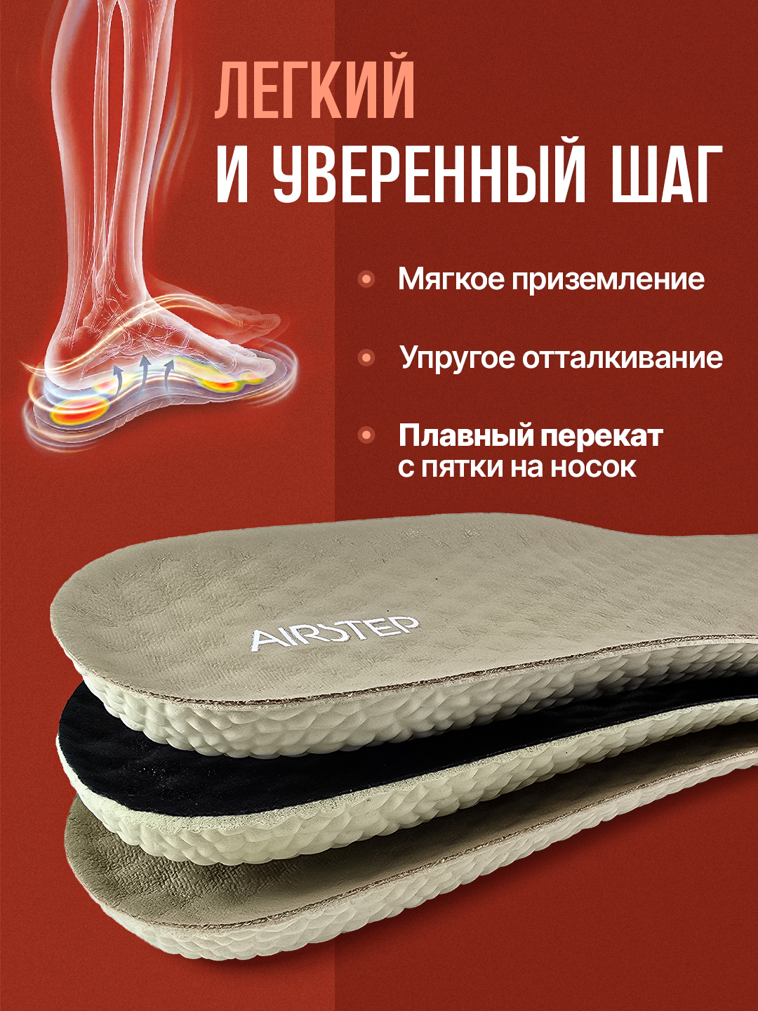 Стельки для обуви AIRSTEP спортивные стельки для кроссовок и повседневной обуви