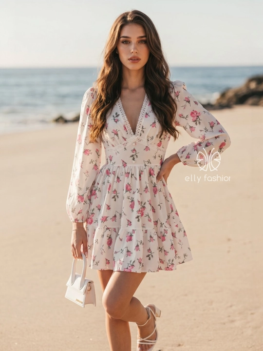Платье женское, мини, с кружевной отделкой — EllyFashion