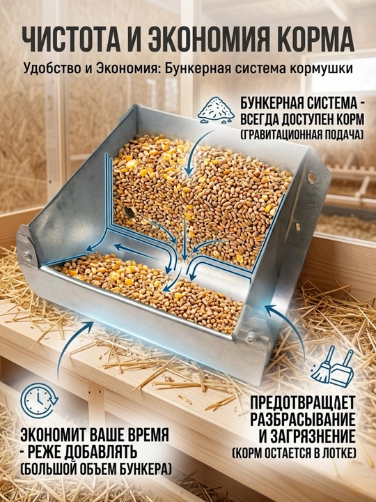 Бункерная кормушка для кроликов и грызунов, металлическая, 2 литра