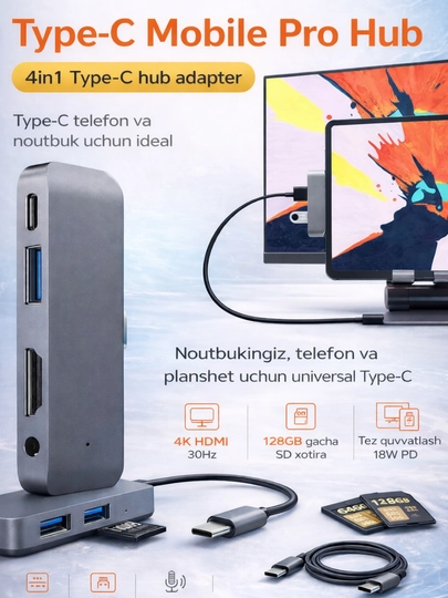 Концентратор 4-в-1 для IPad, переходник: аудиоразъем, USB, Type-C и HDMI