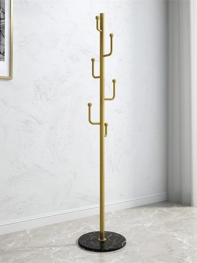 Стойка для одежды с полками, вешалка напольная, металлическая, coat rack — DLYADOM-VISHELKA-ЖЕЛТ