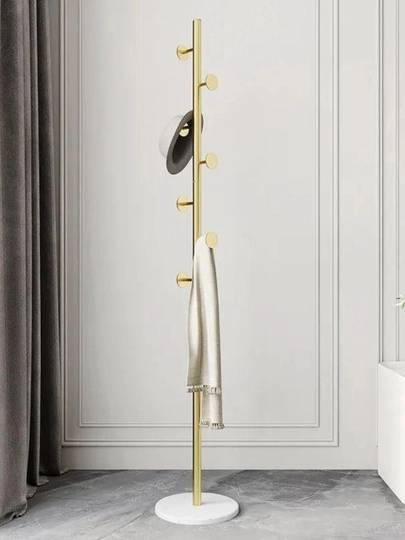 Стойка для одежды с полками, вешалка напольная, металлическая, coat rack — DLYADOM-VISHELKA-ЗОЛОТ