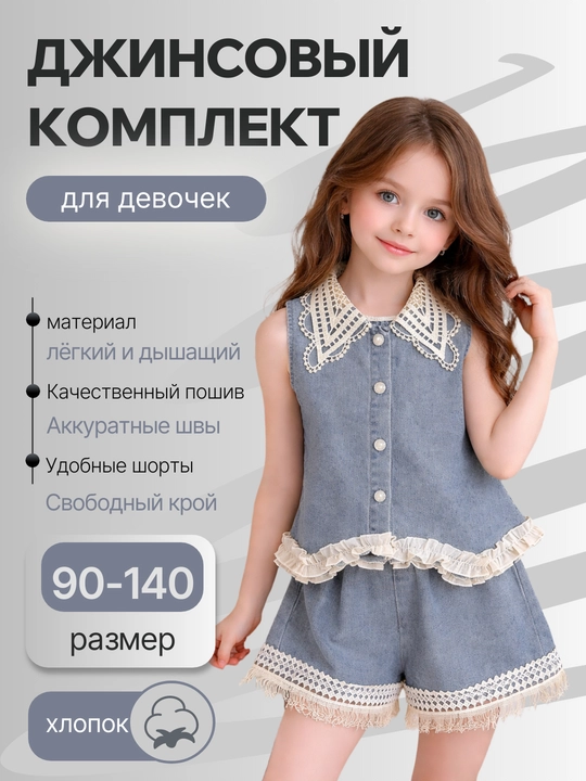 Qizchalar uchun jinsi uslubidagi kostyum (top + short) - 