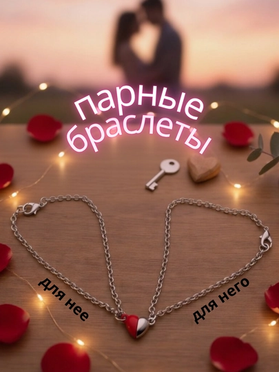 Парные браслеты, с магнитом, сердце, замок, для влюбленных, для друзей, подарок — BEUBOX-BRASLET-АЛЫЙ