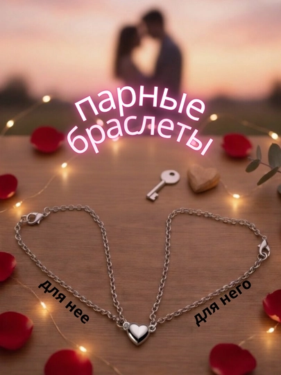 Парные браслеты, с магнитом, сердце, замок, для влюбленных, для друзей, подарок — BEUBOX-BRASLET-СЕРЕБРН