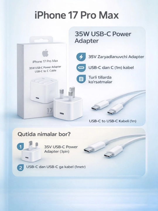 Tezkor quvvatlash qurilmasi iPhone uchun, 35W USB-C Power Adapter va Type-C kabel - 