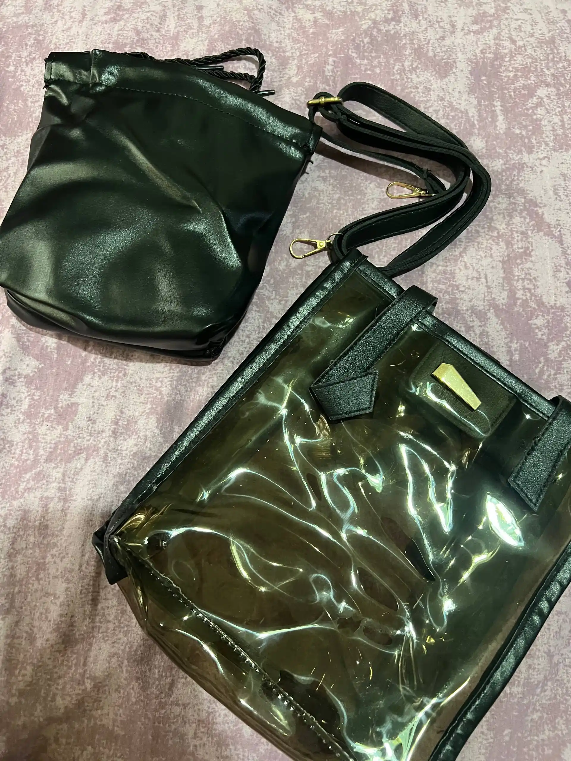 Kosmetik sumkasi bilan shaffof kross-bodi ayollar sumkasi