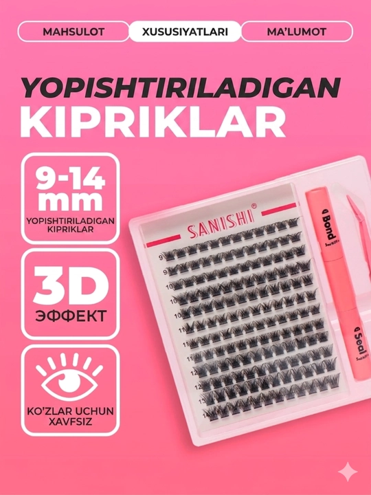 Qo‘yma kipriklar, kiprik tutamlari tutamli kipriklar, o‘stirish uchun kipriklar, qo‘yma kipriklar